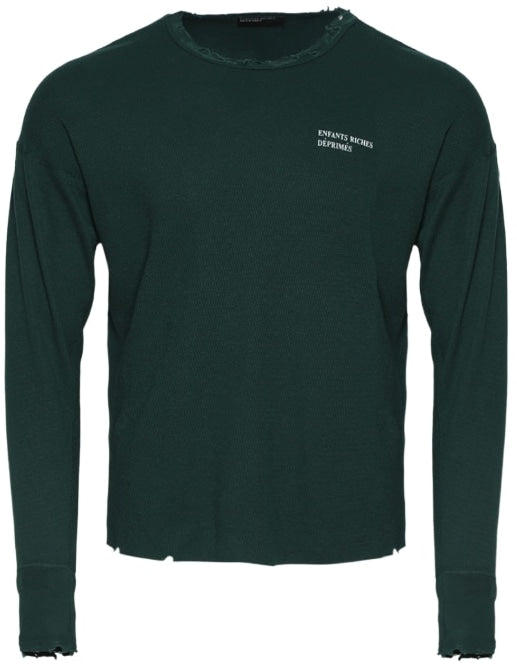 ENFANTS RICHES DÉPRIMÉS 'CLASSIC LOGO' GREEN DISTRESSED THERMAL L/S