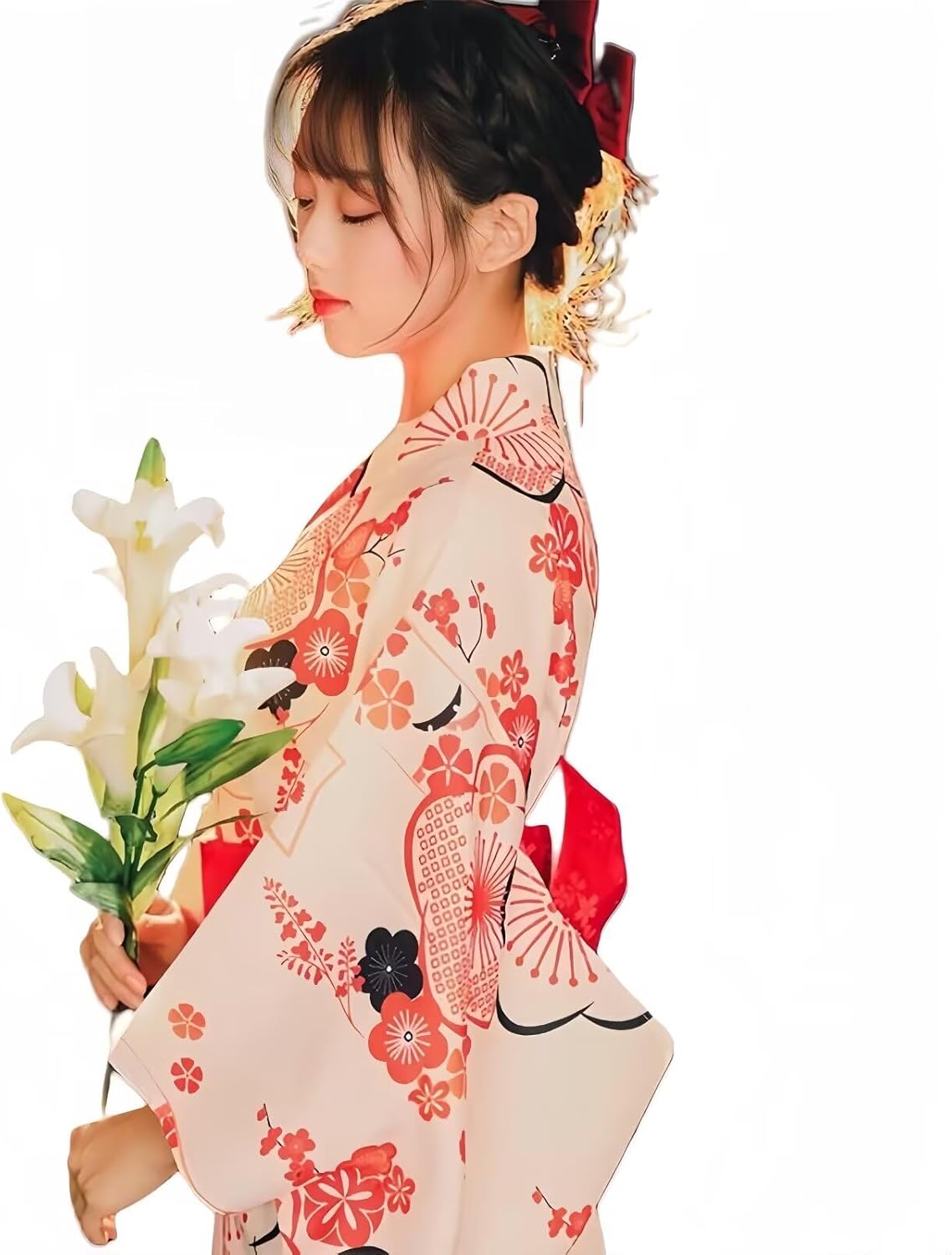 Taisho Roman Kimono, Long Length, Hakama, Yukata Style, Kimono, Women's Kimono, Cosplay, Summer Festival, Wedding, Graduation Ceremony, Masquerade, Women's Clothing, Dress Up Set