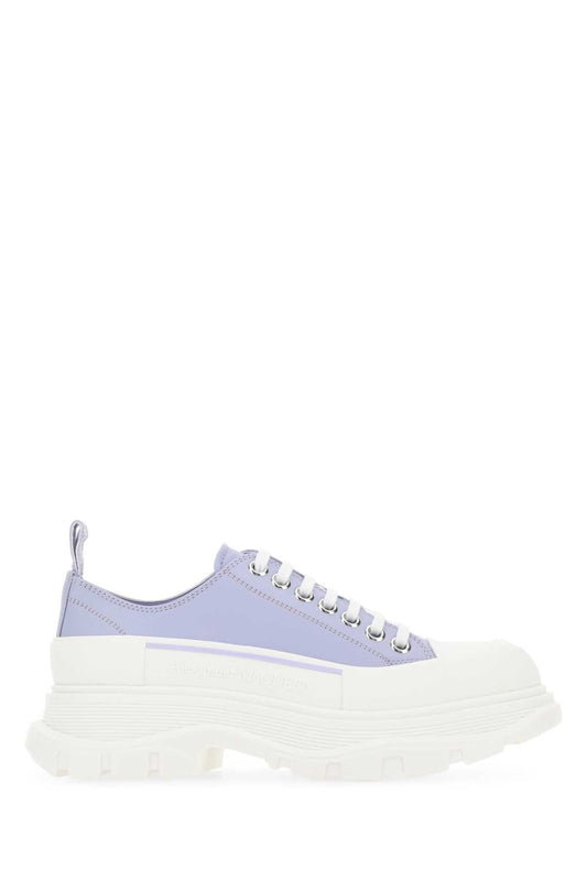 Alexander Mcqueen アレクサンダーマックイーンライラックレザートレッドスリックスニーカー - Image 1