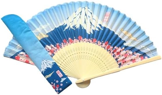 Kyoisu Silk Fan with Bag, Cherry Blossom Mt. Fuji Approx. 8.3 inches (21 cm), Men's, Women's, Overseas Souvenir, Japanese Goods