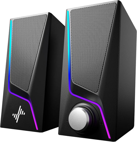 Nylavee PC Gaming Speaker, PC Speaker, 6 LED Modes, 2 Bass Enhanced Ports, 2 Speaker Units, 3.5mm Cable, Compatible with Laptops, Tablets, Smartphones