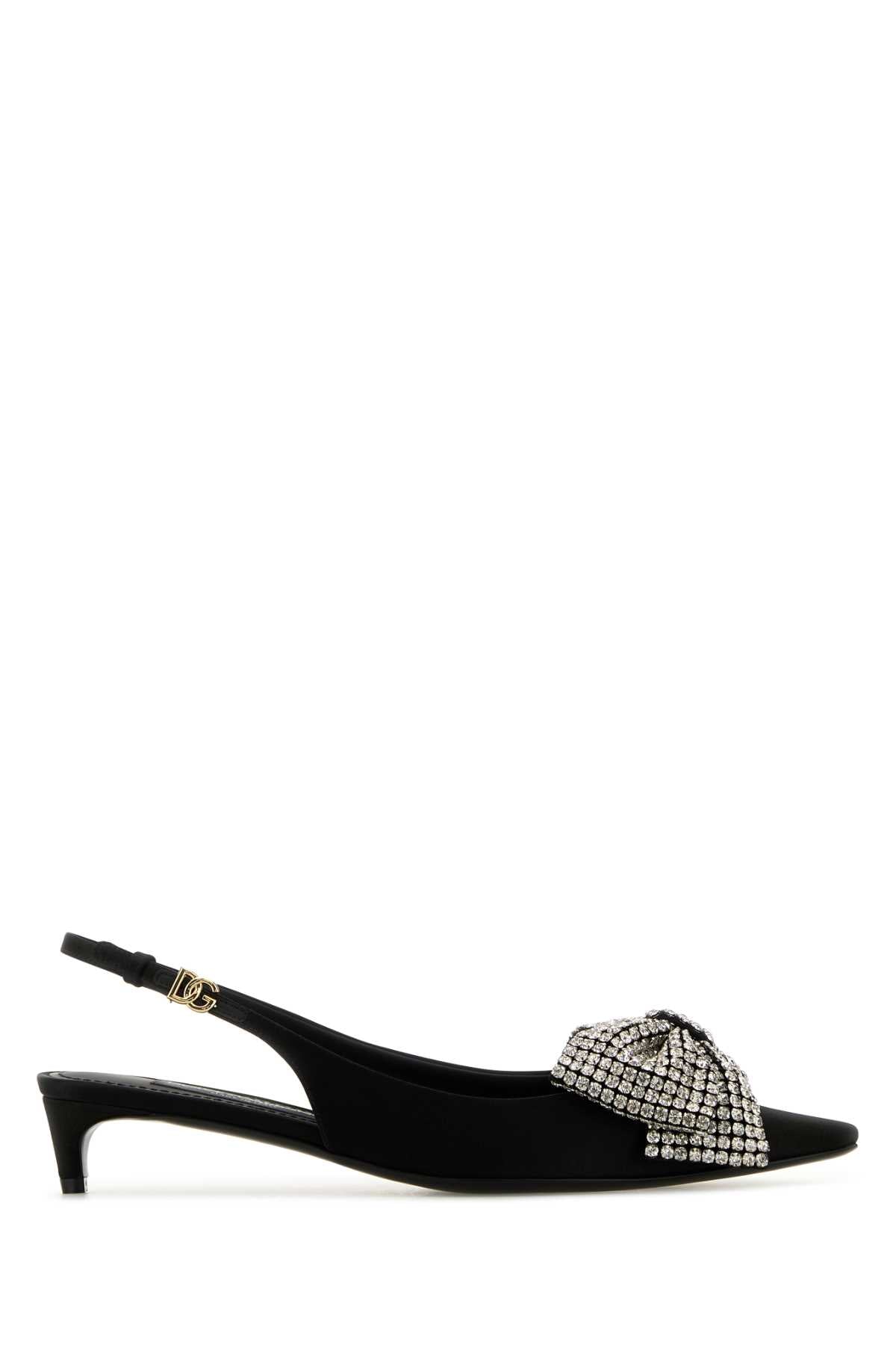Dolce  Gabbana ドルチェ＆ガッバーナブラックサテンポンプ - Image 1