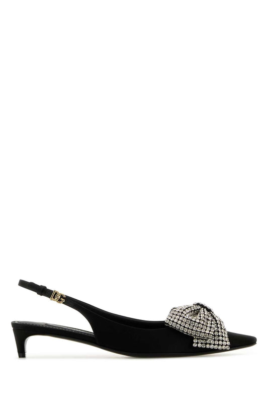 Dolce  Gabbana ドルチェ＆ガッバーナブラックサテンポンプ - Image 1