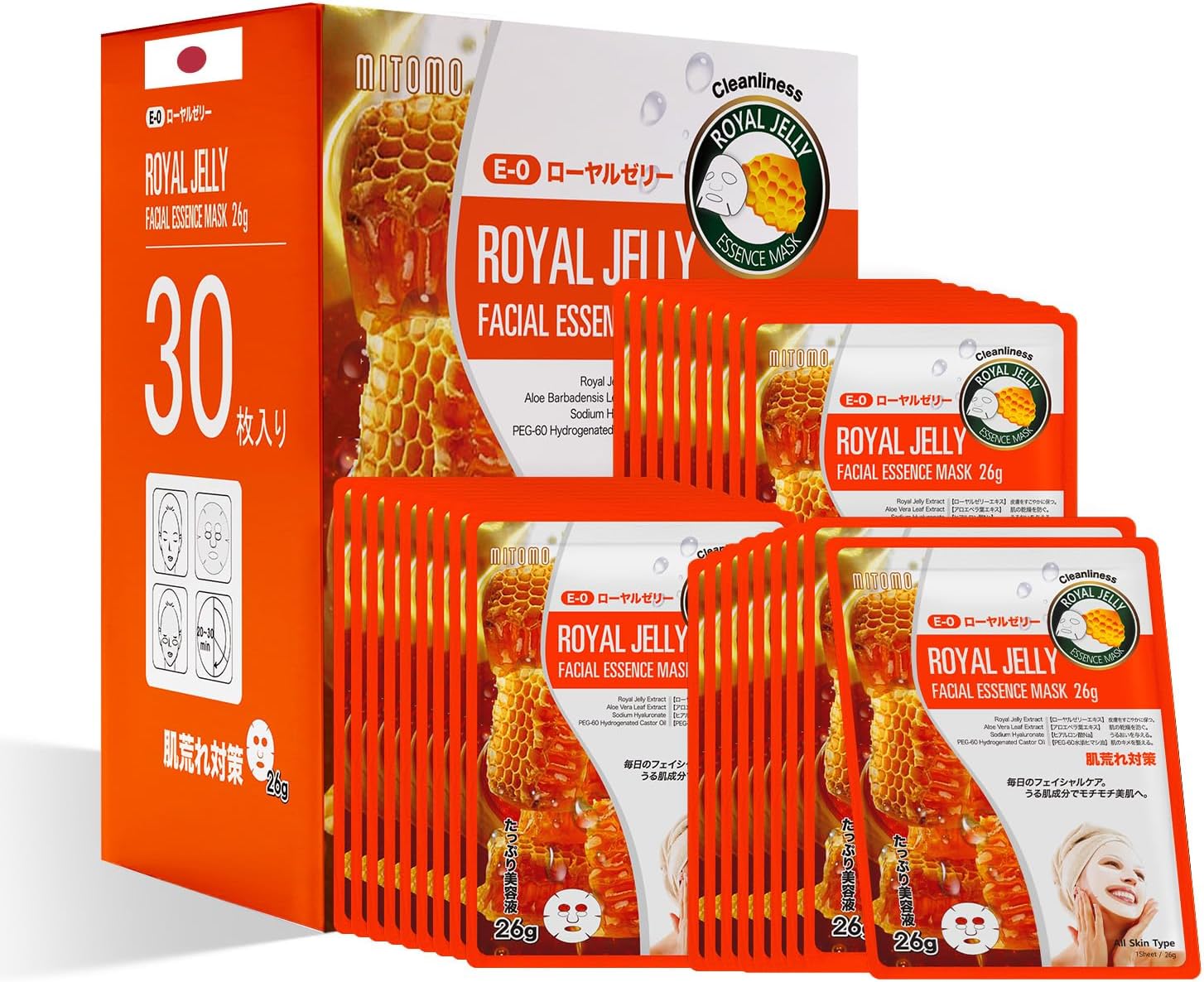 MITOMO 美友 Series MT516 Series 30-piece set Miyu Natural 516 Royal Jelly Facial Essence Mask for Skin Irritation Relief Royal Jelly【MTSS00516-E-0x003】