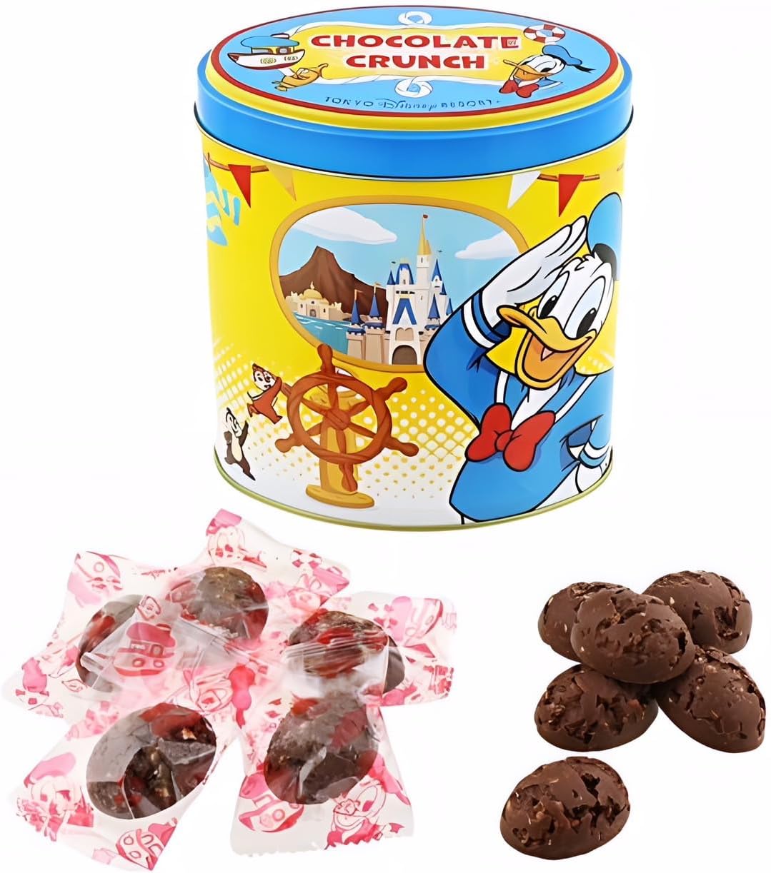 【Tokyo Disney Resort Exclusive】Donald Duck Canned Chocolate Crunch Mickey & Friends Milk Chocolate TDR Tokyo Disney Resort Popular Snacks Souvenirs Disney Goods Gift (1 piece)