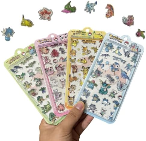 3D Pokemon Stickers, 4 Pieces, Relief Sticker Set, Pikachu Marshmallow Style, Tile, Notebook, Cute, Gift for Kids, Popular, Small Item