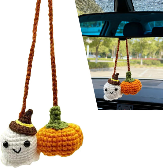 2 adornos colgantes para espejo retrovisor, lindos accesorios de espejo de fantasma y calabaza, divertido dije de columpio hecho a mano, universal para la mayoría de los autos, SUV (multicolor