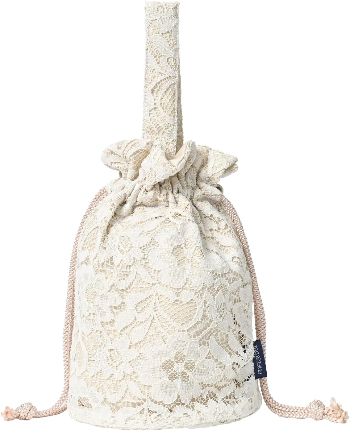 ENTRAMBI Made in Japan Lace Drawstring Bag, Round Shape, Square Type, Lace, Floral Pattern, Women's, Yukata, Kimono