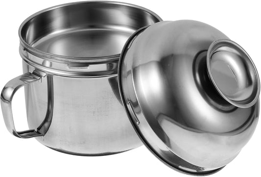 Snack Cup with Lid Unbreakable Cereal Bowl Container Compartment Serve Udon Pasta Portable Ramen Bowl Instant Rice Holder Multifunctional Ramen Bowl Stainless Steel Silver