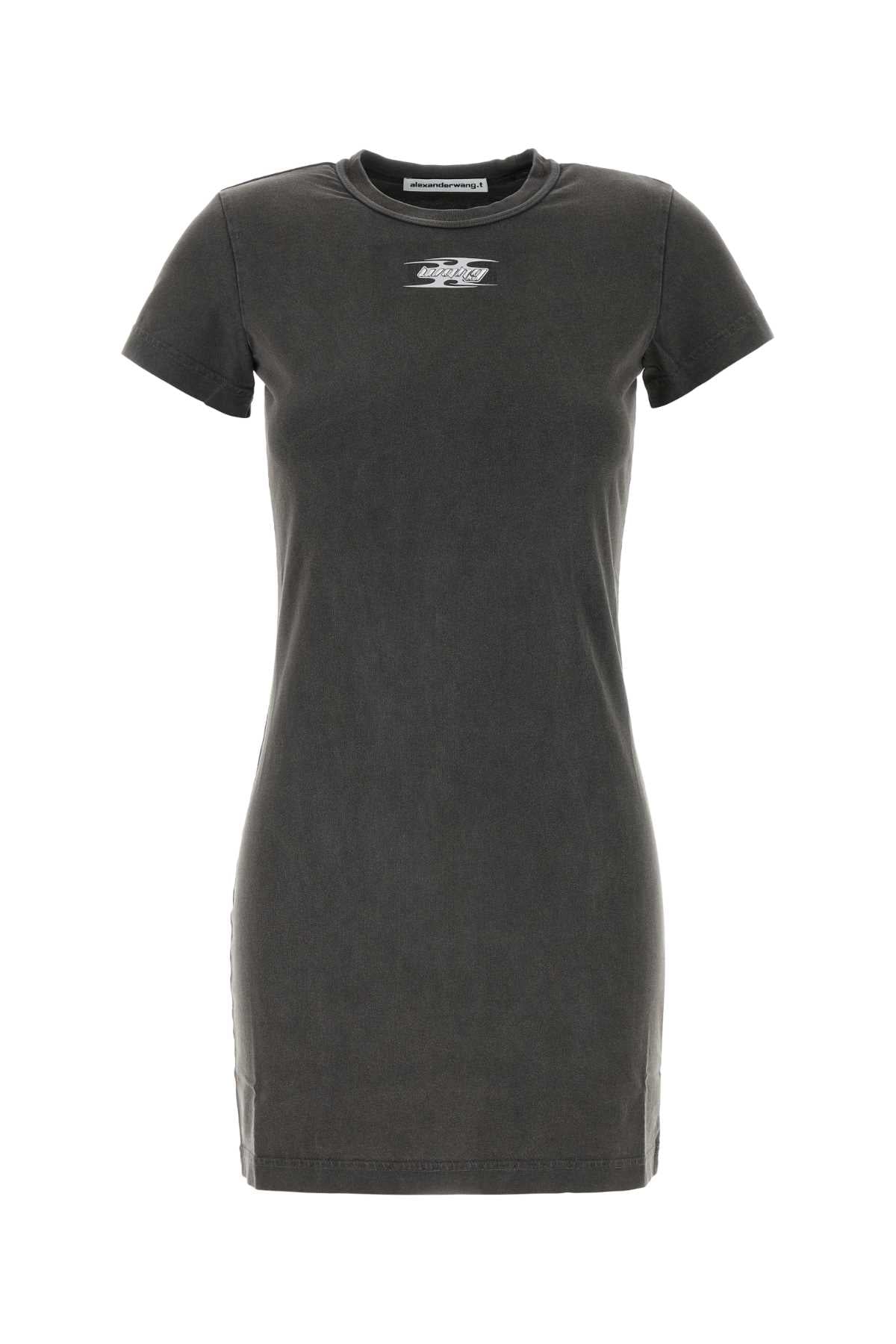 T By Alexander Wang TによるアレクサンダーワンチャコールコットンTシャツミニドレス - Image 1