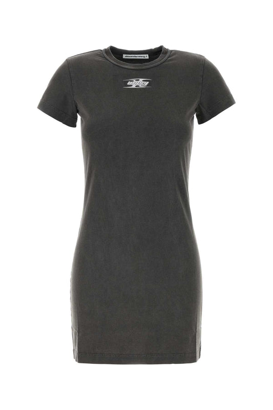 T By Alexander Wang TによるアレクサンダーワンチャコールコットンTシャツミニドレス - Image 1