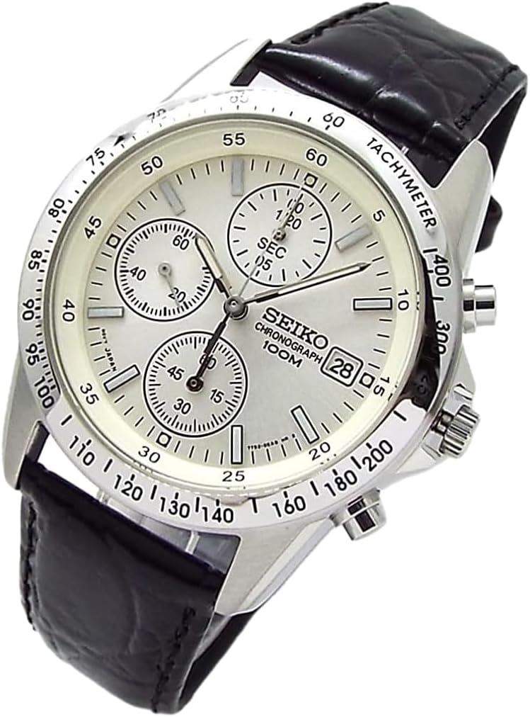 Seiko SND363P1 Chronograph Watch, Genuine Leather Strap Set, Genuine Seiko Distributed Product, White, Sport Pilot