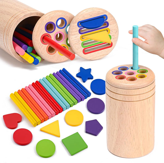 Educational Toy Montessori Baby Toy Wooden Toy Color Sorting Fine Motor Skill Development 1 2 3 4 Years Old Children Birthday Present [Food Sanitation Law Test Passed] Boy Girl Pot Drop Toy Toddler