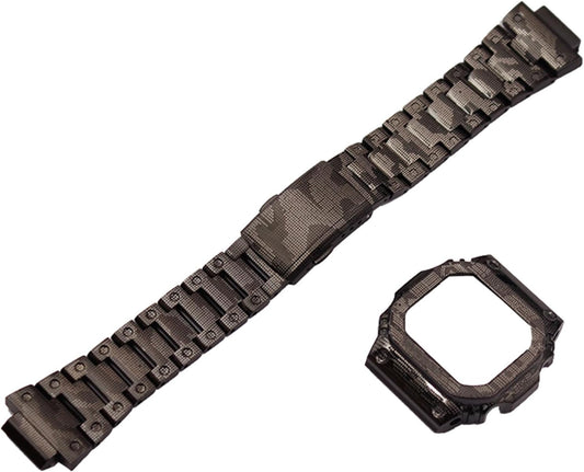 [JUSUTEK] Innovation Watch Case + Band Compatible for G-Shock GW-M5610/M5600/S5600/G-5600/GIX5600/DW-D5600/GLS-5600 Stainless Steel Metal Custom, Men's Watch Replacement Accessories Set, Modify Watch