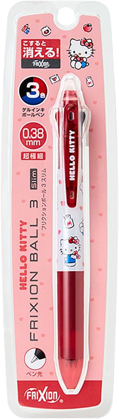 Sanrio 927848 FriXion Ball 3 Slim Hello Kitty Polycarbonate Ball Diameter: 0.01 inch (0.38 mm), Ink Color: Black, Red, Blue Retractable