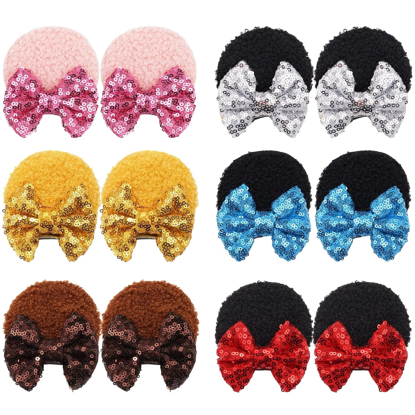 Qearl 12 piezas de orejas de ratón de lentejuelas, lazos para el pelo de ratón con pinzas de cocodrilo, accesorios para el cabello para parque temático, decoración de fiesta de disfraces para niñas pequeñas