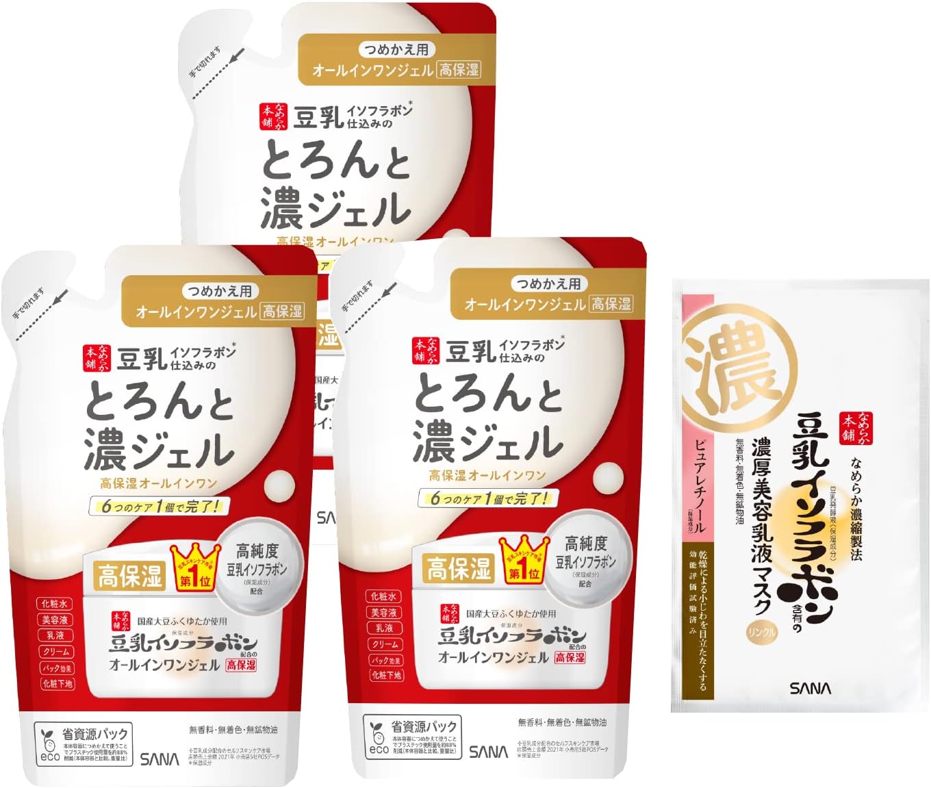 Nameraka Honpo Toronto Rich Gel Enrich (Refill), Set of 3 + Bonus 3.5 oz (100 g) x 3 Pieces, Soy Milk Isoflavone, All-in-One, Highly Moisturizing Type