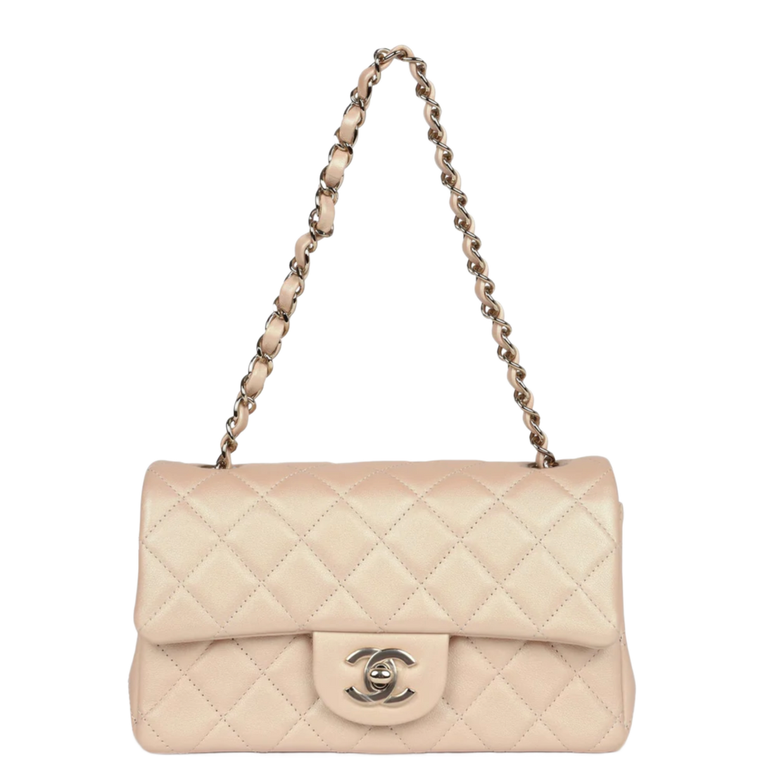 CHANEL MINI FLAP LAMBSKIN 'IRIDESCENT BEIGE' GOLD HARDWARE BAG
