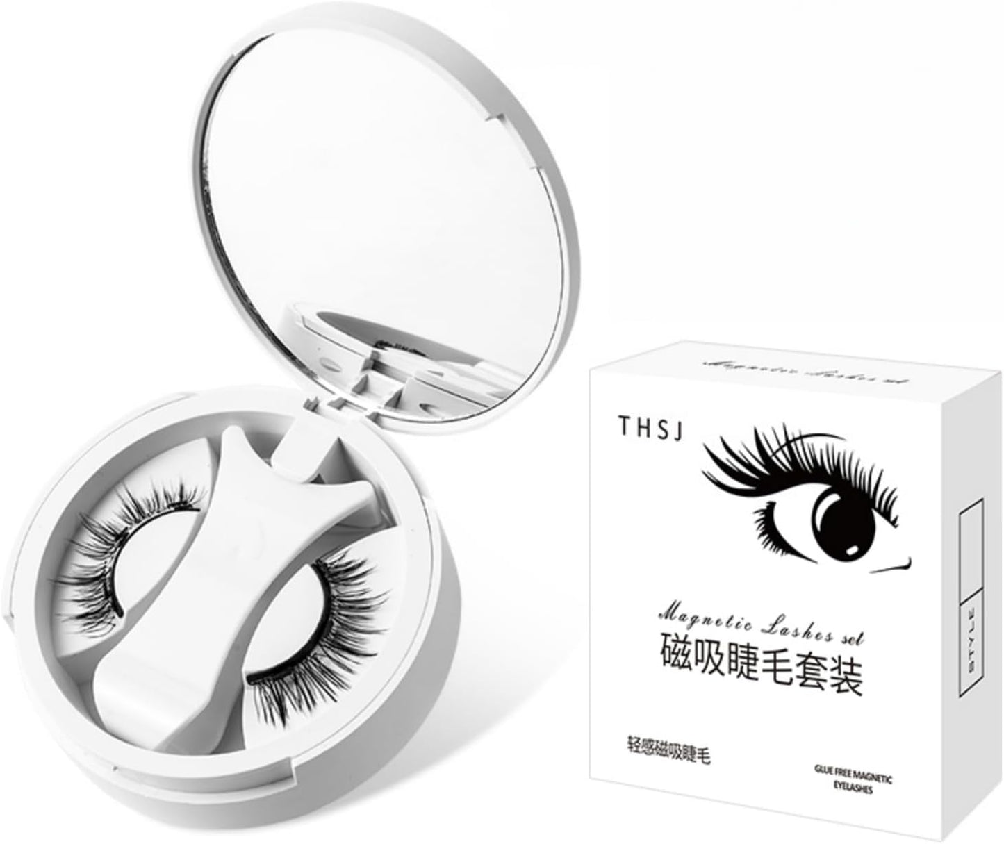 Magnetic Suction Eyelashes White Magnetic Suction False Eyelashes Natural Non-colloidal Core Soft Super Light Reusable Natural Makeup and Life Makeup for Actress Cosplay