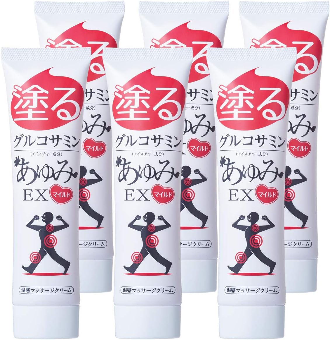 Apply Glucosamine Ayumi EX Mild 6 Pieces, Warm Massage Cream, Warm and Comfortable, Knees, Waist, Shoulders, Relaxing Hyaluronic Acid, Chondroitin, MSM Formulated Gel