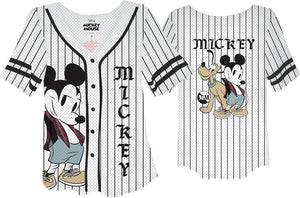 Disney Camiseta de béisbol con botones de Mickey Mouse y Pluto para mujer