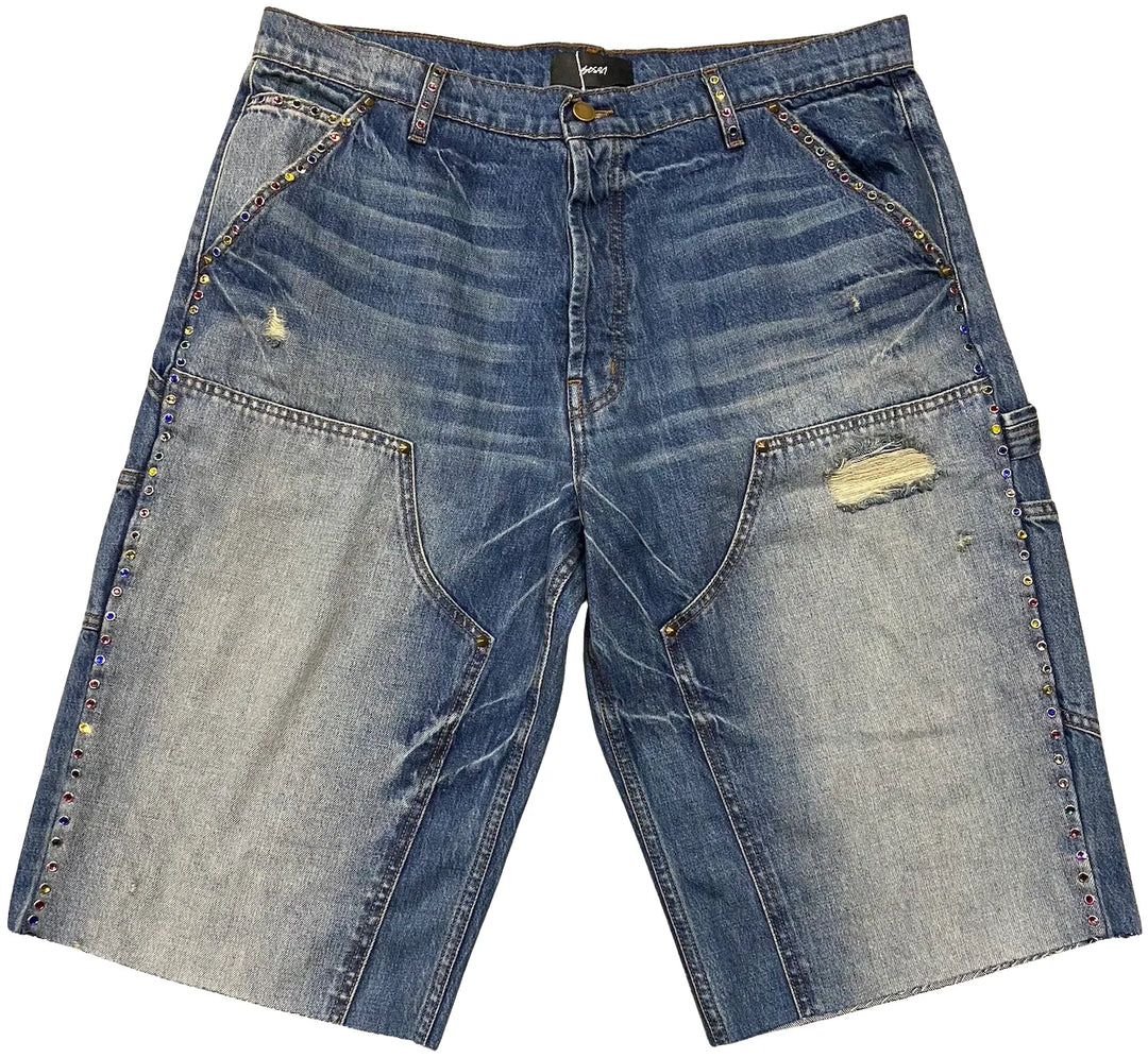 BOSSI BLUE WASH 'MULTICOLOR' STUDDED CARPENTER SHORTS