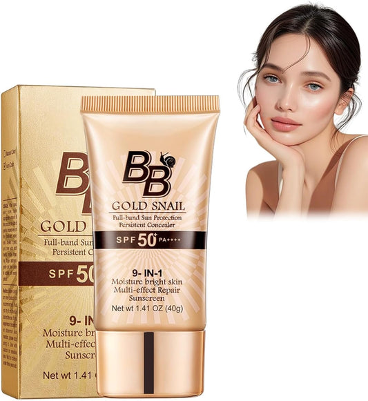 Sunscreen BB Cream SPF50+ PA+++ Gold Snail BB Cream, 1.4 oz (40 g), 3-in-1 Makeup, Moisturizing, Coverage, UV Protection & Glowing Skin, Fits Your Skin, Natural Finish that Won't Float, Compact