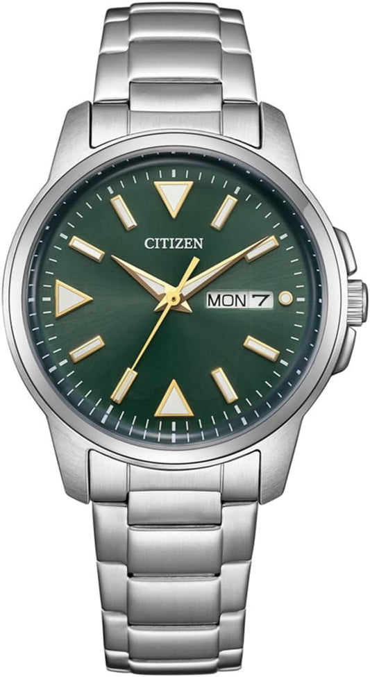 Citizen BM8180-71W Men's Wristwatch, Photovoltaic, Eco-Drive, 3 Hands, Waterproof, Luminous, Simple, Green, Silver, Silver, Bracelet Type