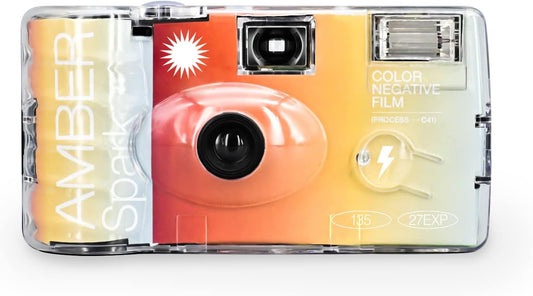 RETO Amber Spark 35mm Disposable Film Camera 27EXP, ISO400, Color Negative Film, Focus Free, Easy to Use, Built-in Flash, Disposable (Film and Battery Included)