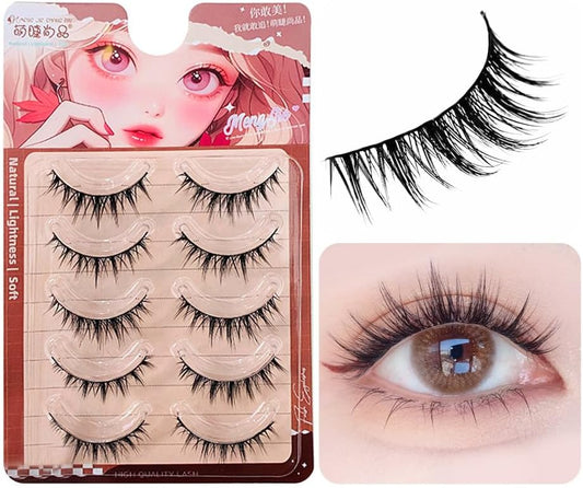 Natural False Eyelashes, 5 Pairs Popular, Black Axis, Soft Core, Ultra Lightweight, Soft, Handmade, Actress Eyelashes, Cosplay Makeup False Eyelashes (K-33)