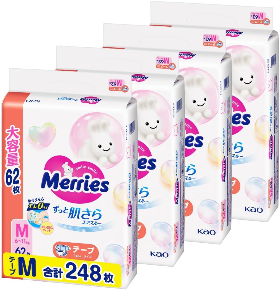 Merries Tape, M, Smooth Air Through, 13.2 - 24.4 lbs (6 - 11 kg), 248 Sheets (62 Sheets x 4) [Case Product] [Exclusive]