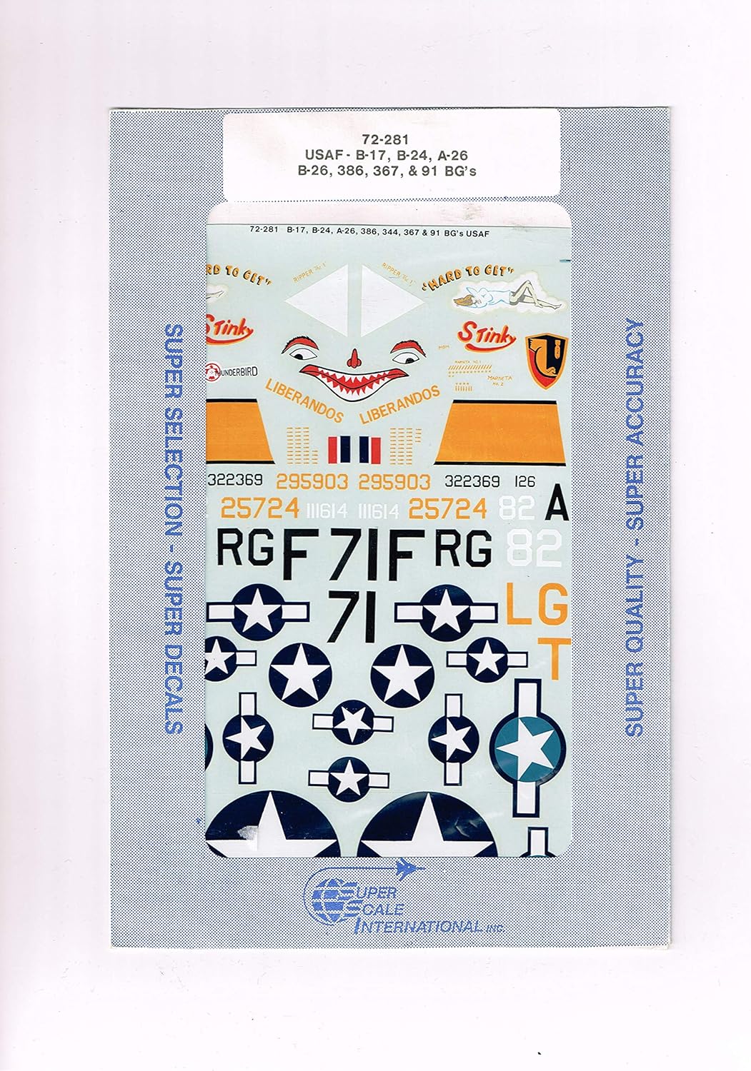 Super Scale 1/72 B-17 Flying Fortress B-24 Liberator A-26 Havoc Plastic Model Decal [72-281]