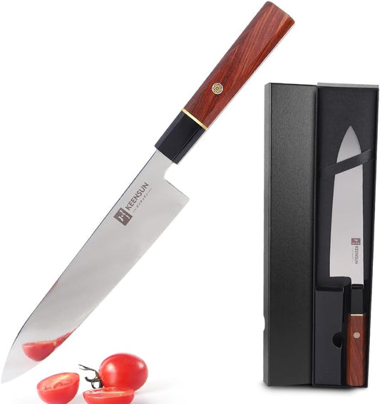 KEENSUN 8 Inch Santoku Knife, Deba Knife, 9Cr18MoV Steel, Mirror Polished Blade, Willow Blade (Single Blade), 8.3 inches (210 mm), Right Handed Gyu's Knife, For Household Use, Fish, Seafood, Raw Fish,