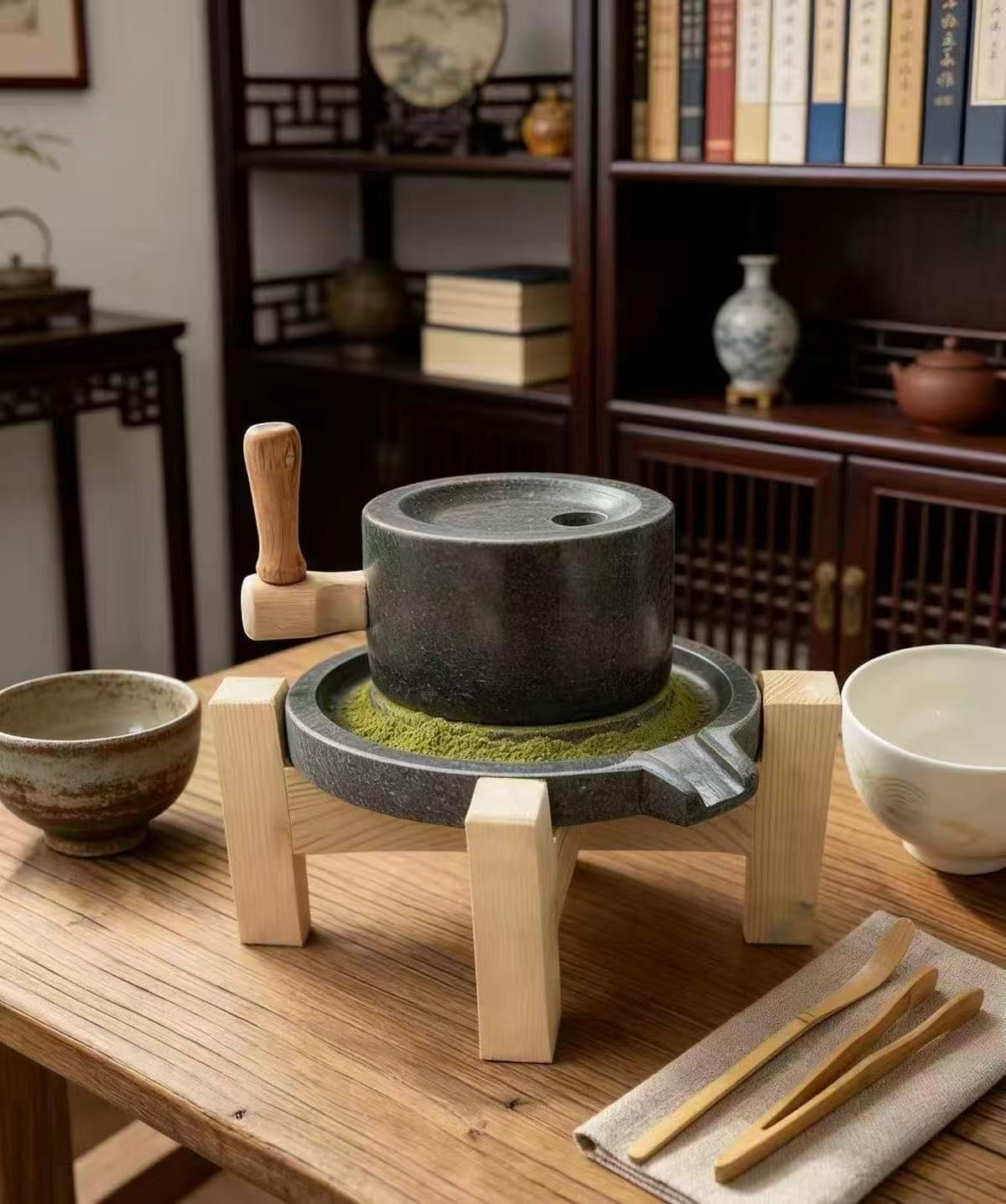 Hand Grinding Tea Stone Mortar, Blue Stone Matcha Mortar, For Tea Ceremonies, Matcha Grinding Tool, Traditional Crafts, Tea Mortar, Tea Tools, For Home Use, Preschool Teaching Tools (Stone Mortar +