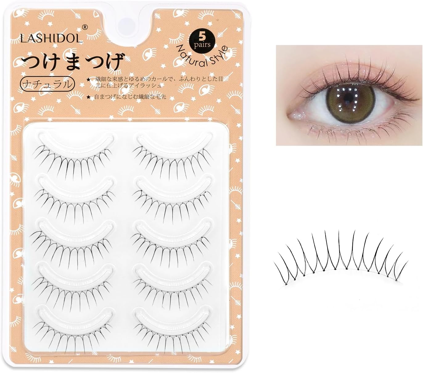 LASHIDOL False Eyelashes, Bunching Eyelashes, Natural, Popular, Idol Eyelashes, Handmade False Eyelashes, Korea, 5 Pairs (Idol 02)