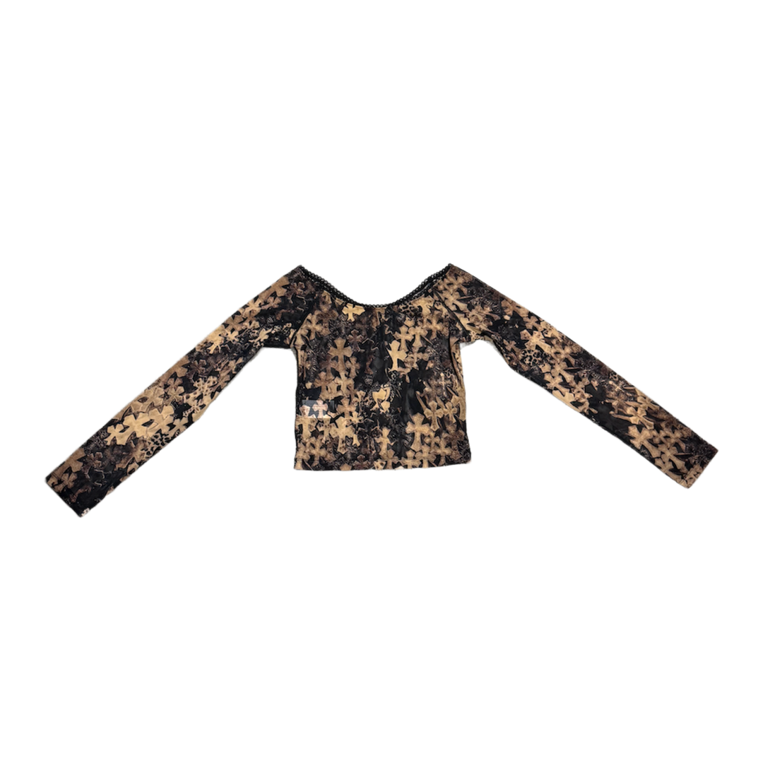 CHROME HEARTS 'CROSS PRINT' WOMENS MESH LONGSLEEVE TOP