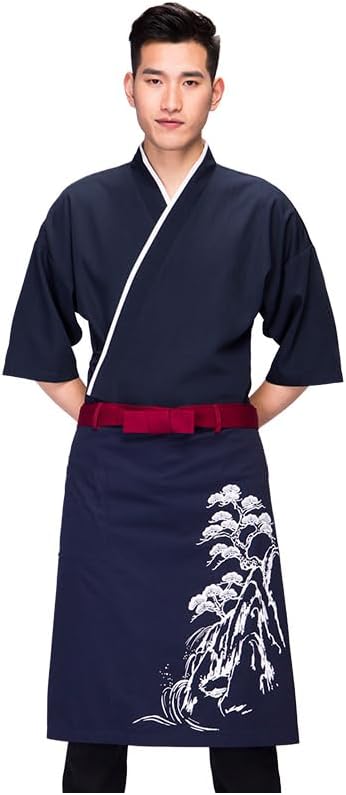 SHOLIND Men's Cooking Clothes + Apron, 2-Piece Set, Sushi, Artisan Clothing, 3/4 Sleeve