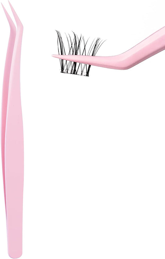 Beauty7 False Eyelash Tweezers Non-Stick Self Adhesive False Eyelashes Tweezers Curved Tip Extra Fine Stainless Steel Self Tweezers for Beginners