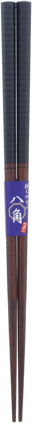 イシダ 日本製 箸 八角 ライン 木製 (天然木) 漆 先角 23cm 黒