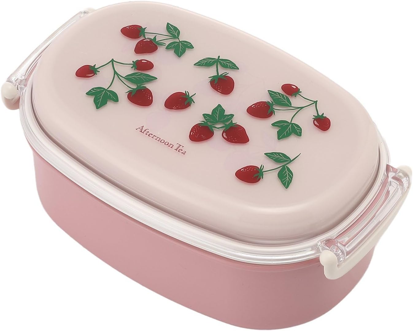 AfternoonTea LIVING JQ43 Bento Box, Strawberry, 2-Way Antibacterial 2-Point Lock-Type Lunch Box, Pink
