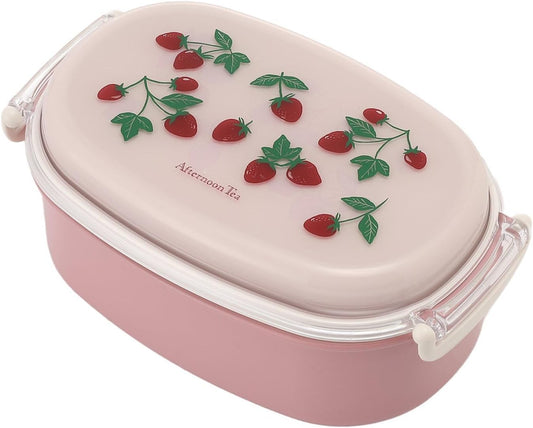 AfternoonTea LIVING JQ43 Bento Box, Strawberry, 2-Way Antibacterial 2-Point Lock-Type Lunch Box, Pink