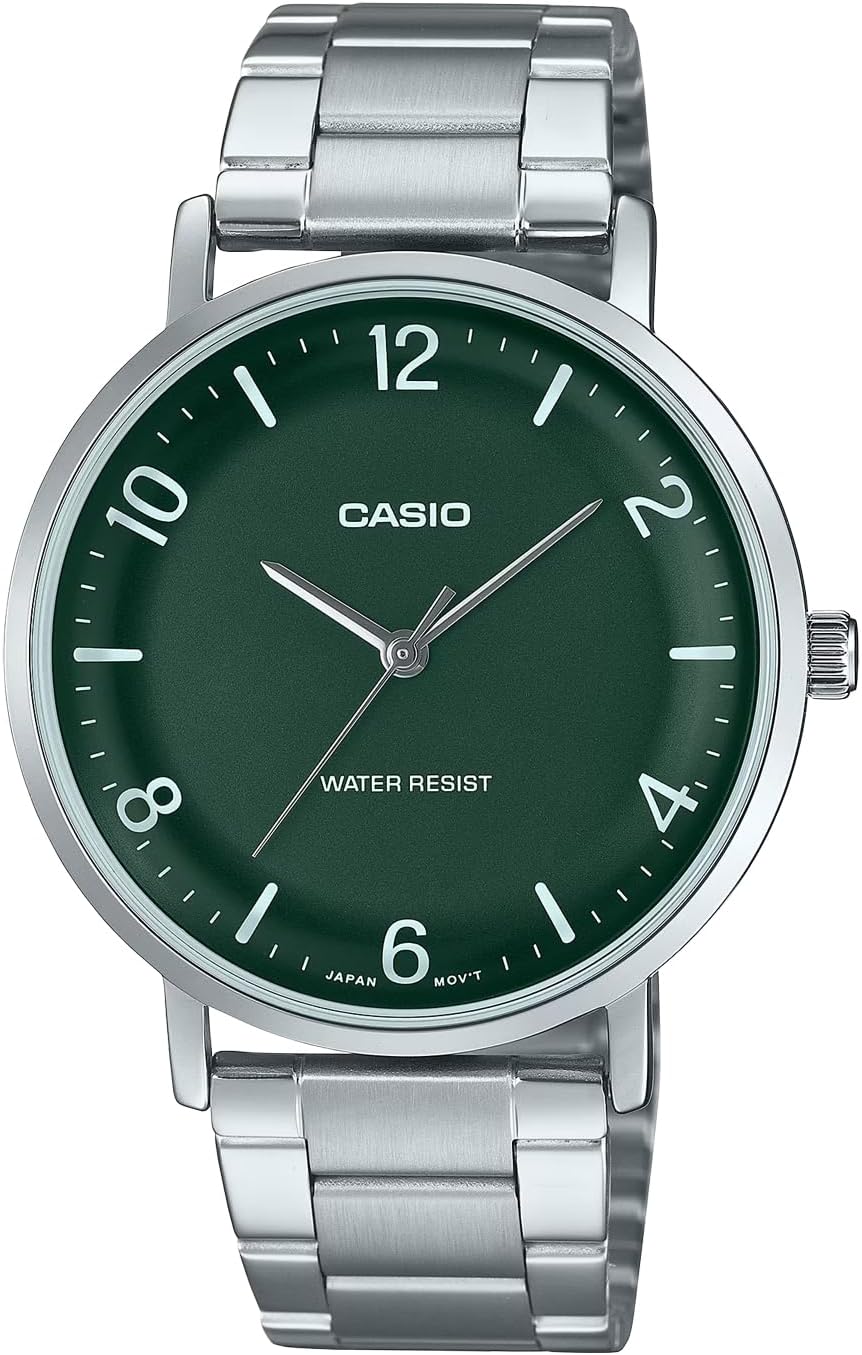 Casio MTP-VT03 Series Quartz Men's Watch, Deep Green x Metal Band MTP-VT03D-3B, Bracelet Type