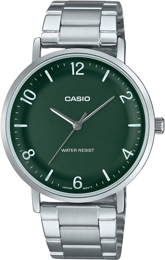 Casio MTP-VT03 Series Quartz Men's Watch, Deep Green x Metal Band MTP-VT03D-3B, Bracelet Type