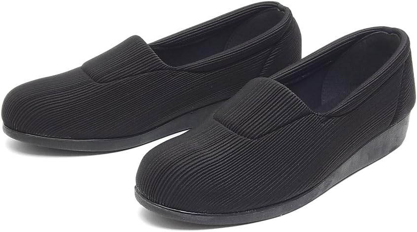 4E Loose Wide Stretch Slip-on Shoes, Made in Japan, Black