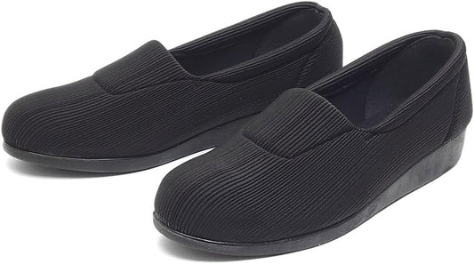 4E Loose Wide Stretch Slip-on Shoes, Made in Japan, Black