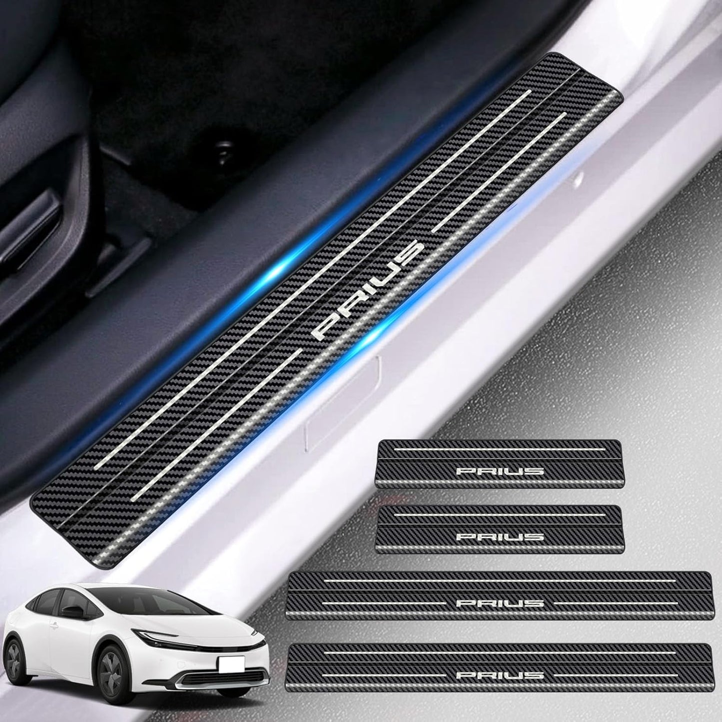 Toyota New Prius 60 Series Side Step Guard Stainless Steel (Carbon Fiber Pattern - Laser Logo)