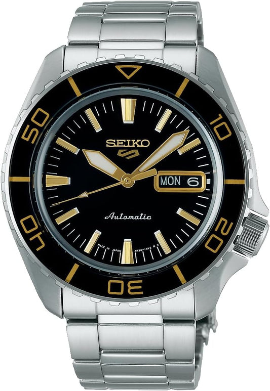 Seiko 5 Spotrs 5 Sports SKX New Suits Style Men's, Case: Silver / Dial: Black & Gold, Bracelet Type