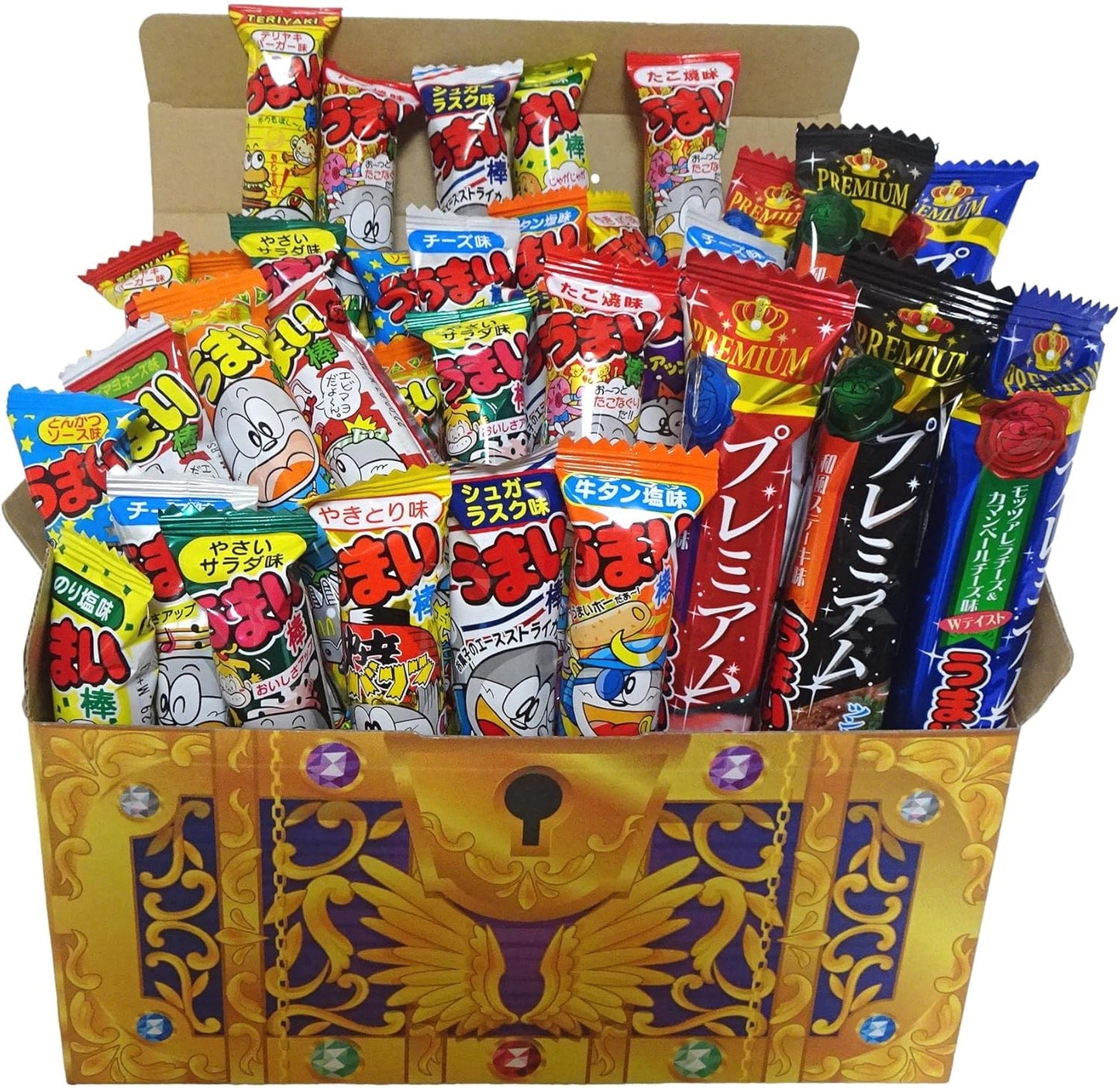 [Umai Sticks, Total of 40 Pieces, Assorted, Premium Included] Set, Dagashi Candies, Gift, Gift, Prize, Christmas (Magical)