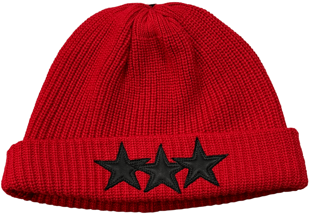 CHROME HEARTS 'TRIPLE STAR PATCH' RED KNIT BEANIE