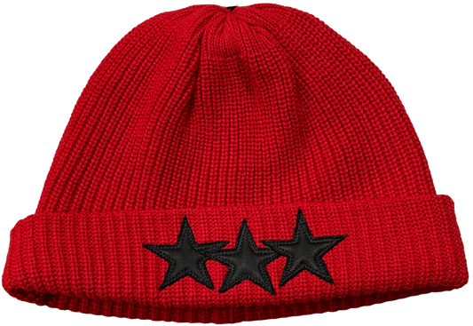 CHROME HEARTS 'TRIPLE STAR PATCH' RED KNIT BEANIE